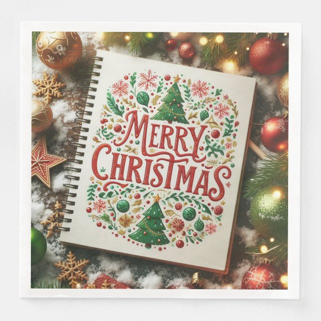 Merry Christmas Ornaments background Paper Dinner Napkins (Front)