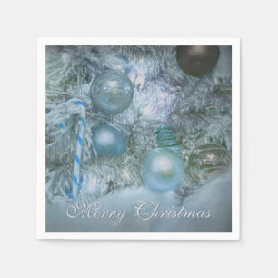 Merry Christmas Ornaments Blue Teal Holiday Tree Napkins