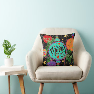 Merry Christmas Ornaments Colorful Holiday Throw Pillow