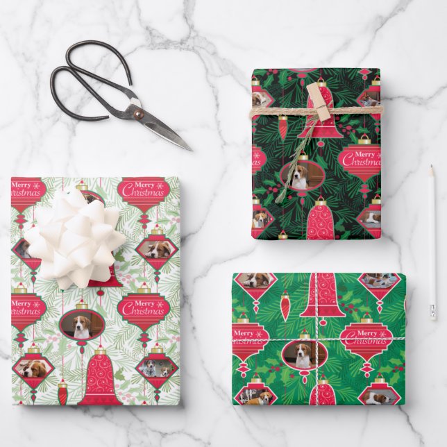 Merry Christmas Ornaments Custom Photo Wrapping Paper Sheets (Front)