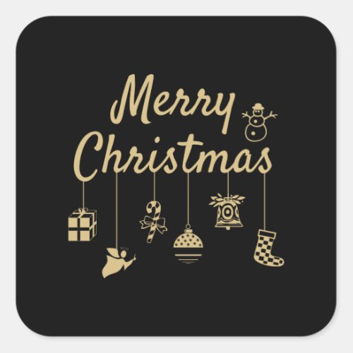 Merry Christmas Ornaments gold color golden decor Square Sticker