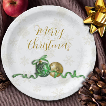 Merry Christmas Ornaments Gold Holiday Party Paper Plates by holiday_store at Zazzle
