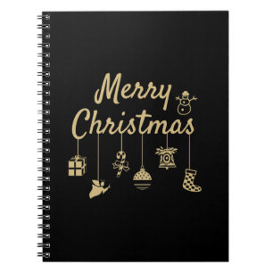Merry Christmas Ornaments gold Notebook