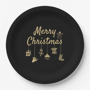 Merry Christmas Ornaments gold Paper Plates
