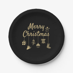 Merry Christmas Ornaments gold Paper Plates