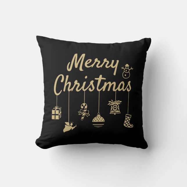 Merry Christmas Ornaments gold Throw Pillow (Front)