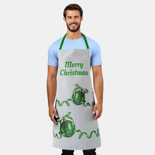 Merry Christmas Ornaments Gray Mens Apron