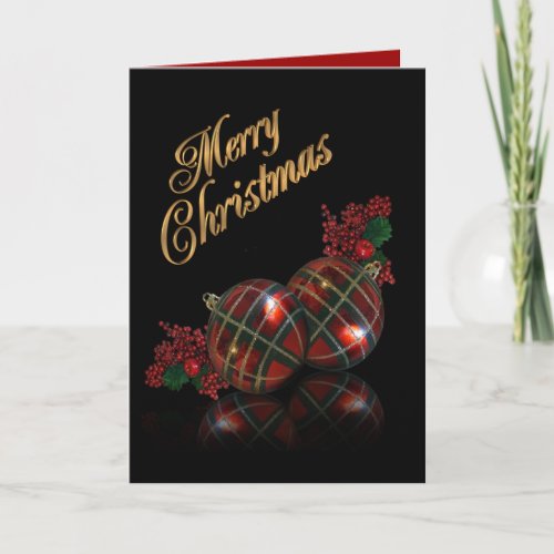 Merry Christmas ornaments on black Holiday Card