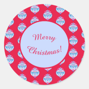 Merry Christmas ornaments on bright red Classic Round Sticker