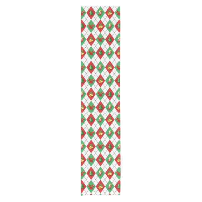 Merry Christmas Ornaments Red Green Short Table Runner (Front)