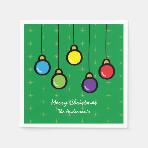 Merry Christmas Ornaments With Gold Star Napkins