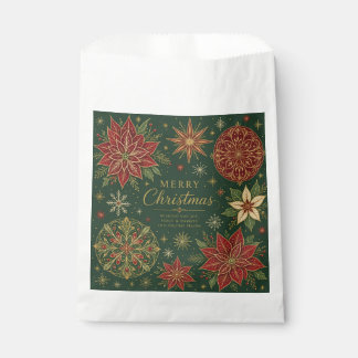 Merry Christmas Ornate Poinsettia Mandala Favor Bag