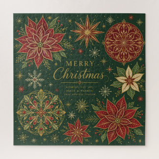 Merry Christmas Ornate Poinsettia Mandala Jigsaw Puzzle