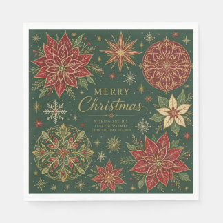 Merry Christmas Ornate Poinsettia Mandala Napkins