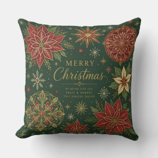 Merry Christmas Ornate Poinsettia Mandala Throw Pillow