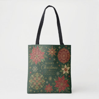 Merry Christmas Ornate Poinsettia Mandala Tote Bag