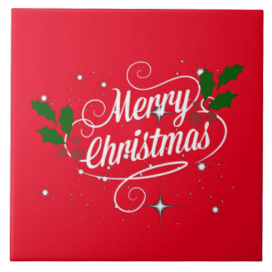 Merry Christmas Ornate Script Ceramic Tile