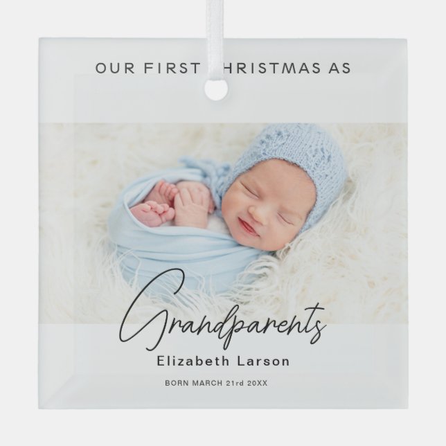Merry Christmas Our First Cute Baby as grandparent Glass Ornament (Front)