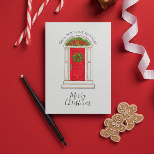 Merry Christmas Our Home Red Door Pineapple Wreath Holiday Card