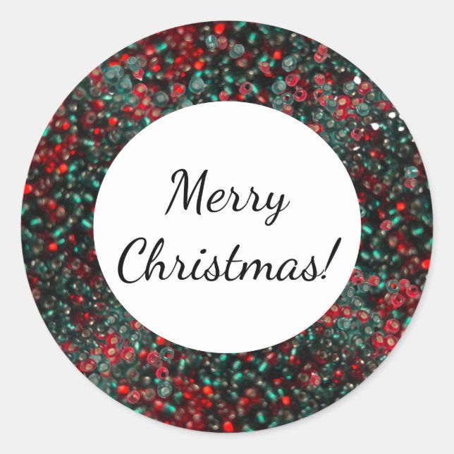 Merry Christmas Over Red And Green Beads Classic Round Sticker (Front)