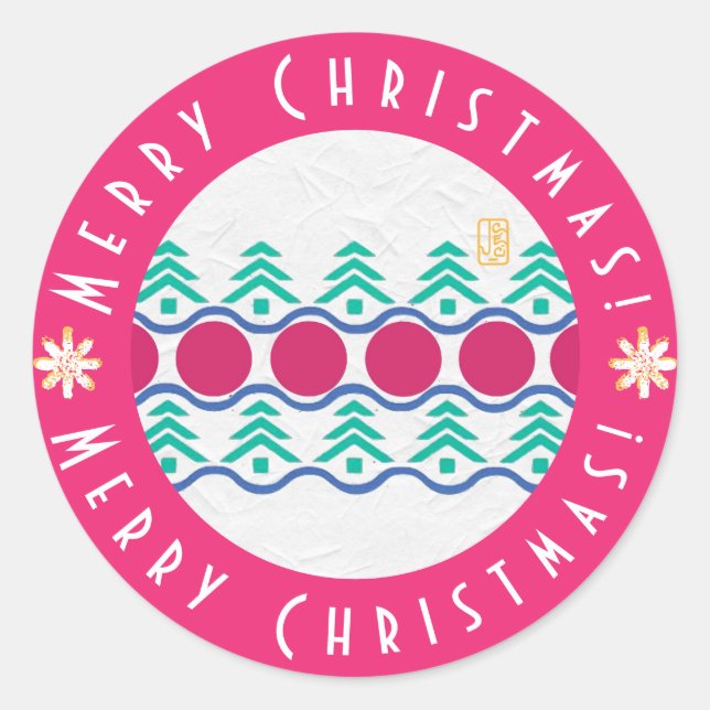 Merry Christmas! 'Over the River' Round Sticker (Front)