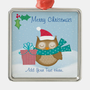 Merry Christmas Owl Ceramic Ornament