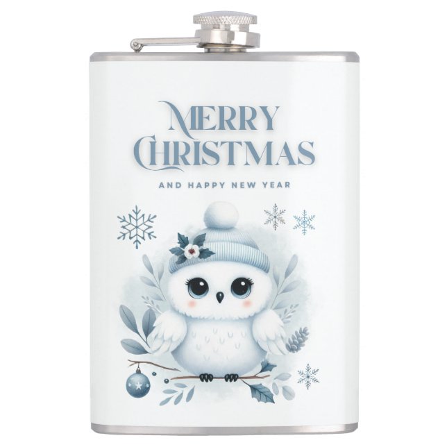 Merry Christmas Owl  Flask (Front)