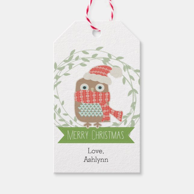 Merry Christmas Owl Kraft Gift Tags (Front)