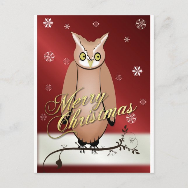 Merry Christmas Owl Red Holiday Postcard (Front)