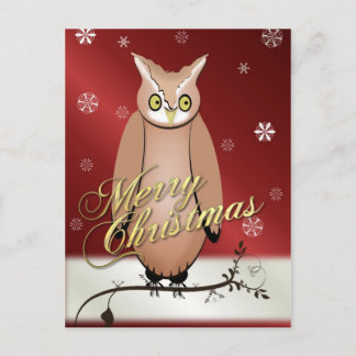 Merry Christmas Owl Red Post Card