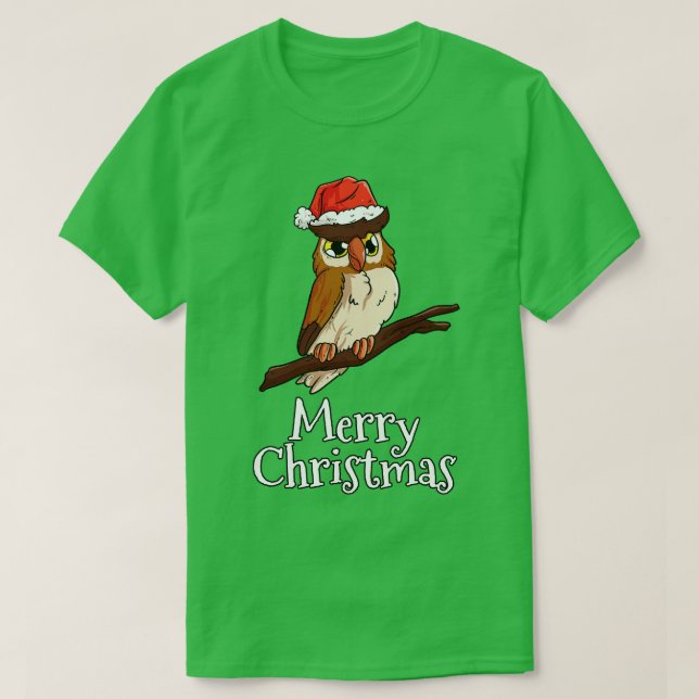 Merry Christmas Owl Santas Hat Owl T-Shirt (Design Front)