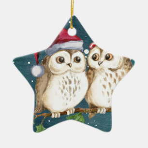 Merry-christmas Owls Ceramic Ornament