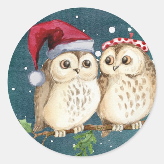 Merry-christmas Owls Classic Round Sticker (Front)