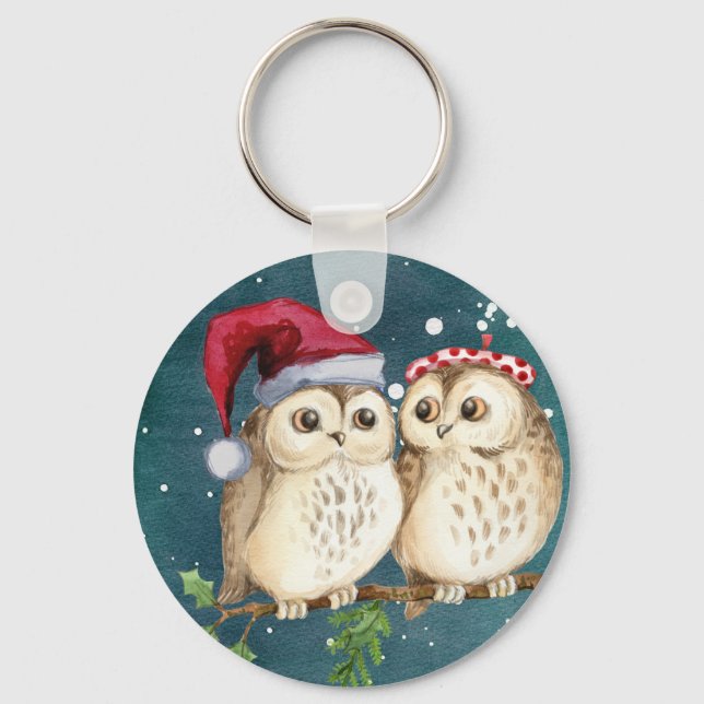 Merry-christmas Owls Keychain (Front)