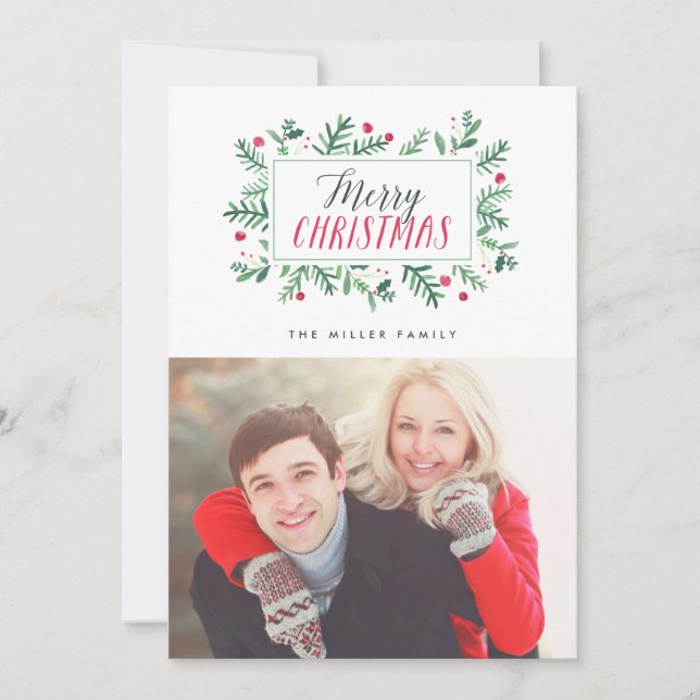 Merry Christmas Painted Botanicals Holiday Card (Front)