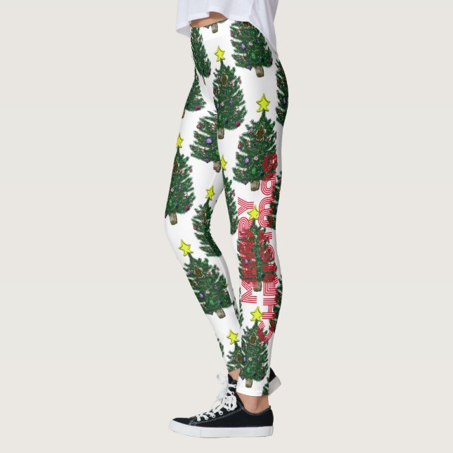 Merry Christmas Painted Tree  Leggings (Left)
