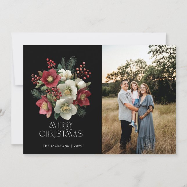 Merry Christmas Painterly Hellebore Holiday Design Card (Front)