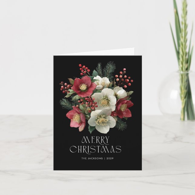 Merry Christmas Painterly Hellebore Holiday Design Card (Front)