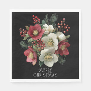 Merry Christmas Painterly Hellebore Holiday Design Napkins