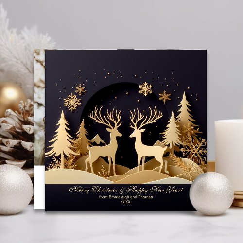 Merry Christmas Pair of Reindeer Photo Holiday Card