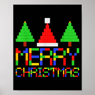 Merry Christmas Pajamas Blocks Building Lovers Boy Poster