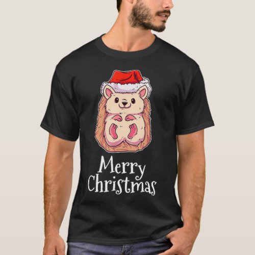 Merry Christmas Pajamas Hedgehog Santas Hat Gift H T_Shirt