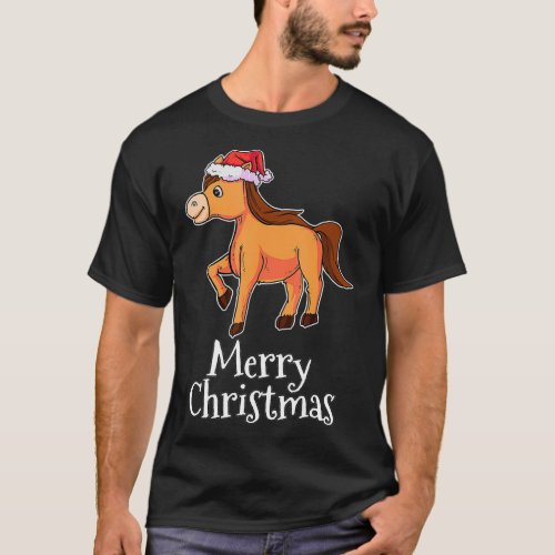 Merry Christmas Pajamas Horse Santas Hat PJs Gift  T_Shirt