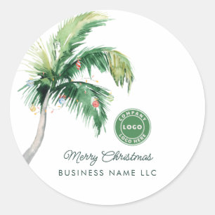 Merry Christmas Palm Tree Coastal Business Logo Classic Round Sticker