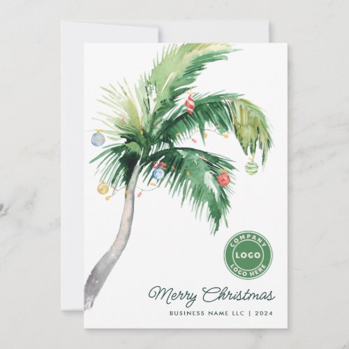Merry Christmas Palm Tree Coastal Business Logo Holiday Card