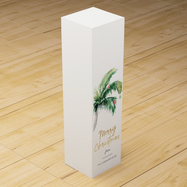 Merry Christmas Palm Tree Coastal Holiday Wine Box (Front)