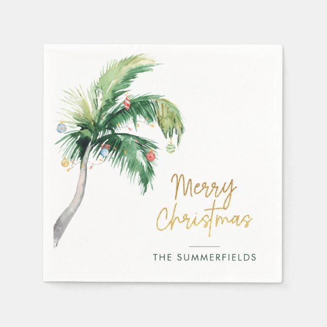 Merry Christmas Palm Tree Family Holiday Paper Napkins (Front)