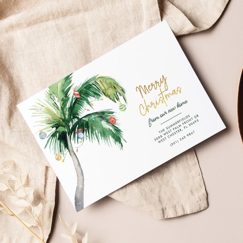 Merry Christmas Palm Tree Holiday Moving Announcement Postcard