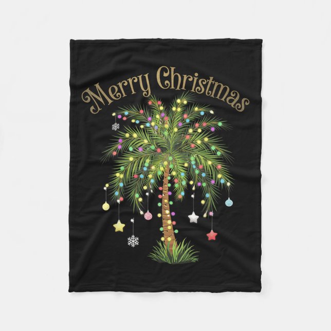 Merry Christmas Palm Tree Light Hawaiian Trocal Ch Fleece Blanket (Front)
