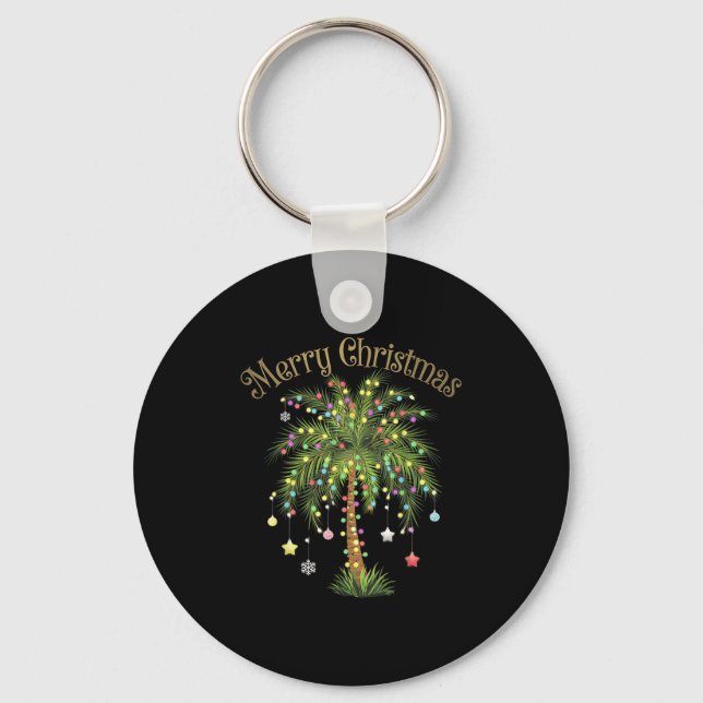 Merry Christmas Palm Tree Light Hawaiian Trocal Ch Keychain (Front)